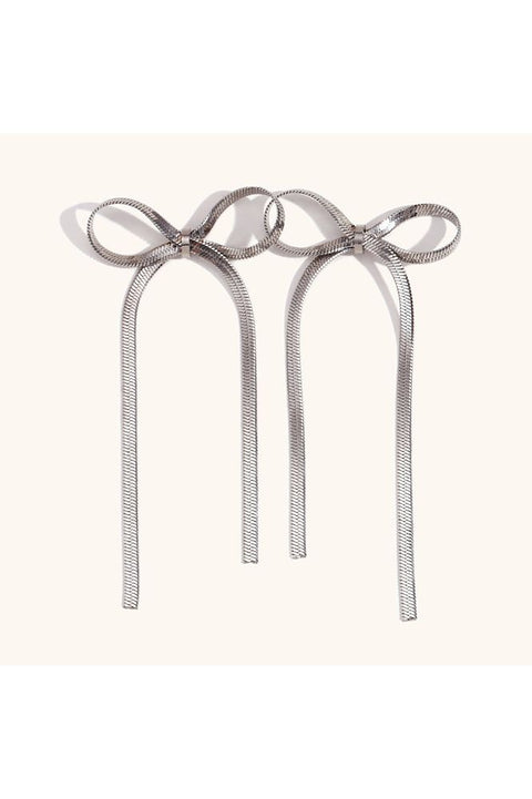 Flat Chain Bow Earring In Silver LEN410S