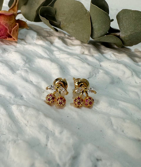 Last True Angel Cubic Zirconia Cherry Earring In Gold