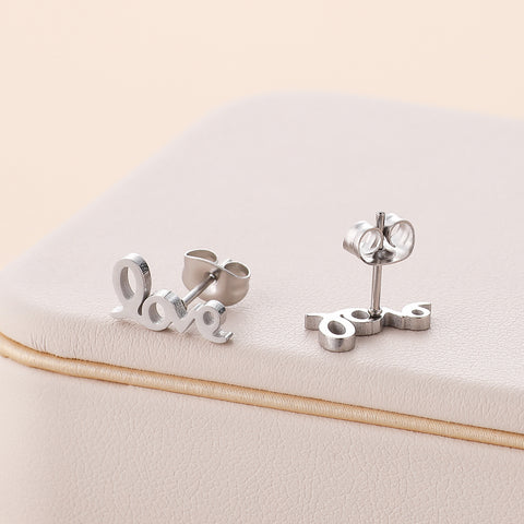 'Love' Stud Earring In Silver LEN489S