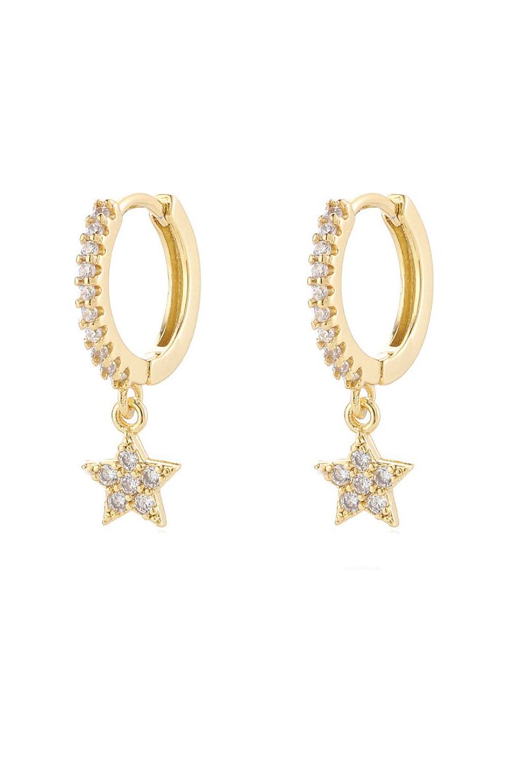 White CZ Star Drop Huggie Earring In Gold LEN85G