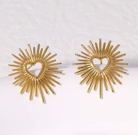 Last True Angel Radiating Heart Earring In Gold