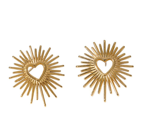 Radiating Heart Earring In Gold by Last True Angel