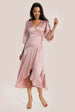 Liquorish Pink Midi Wrap Dress With Short Puff Sleeves