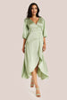 Sage Green Midi Wrap Dress With Short Puff Sleeves by Liquorish