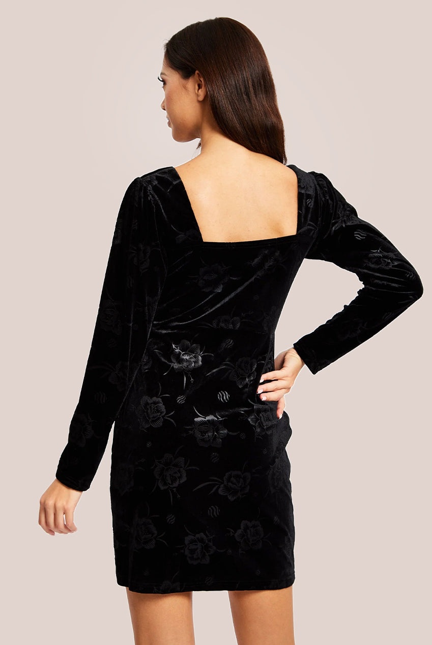 Corset Detail Mini Black Velvet Dress LIQ23AW031BL