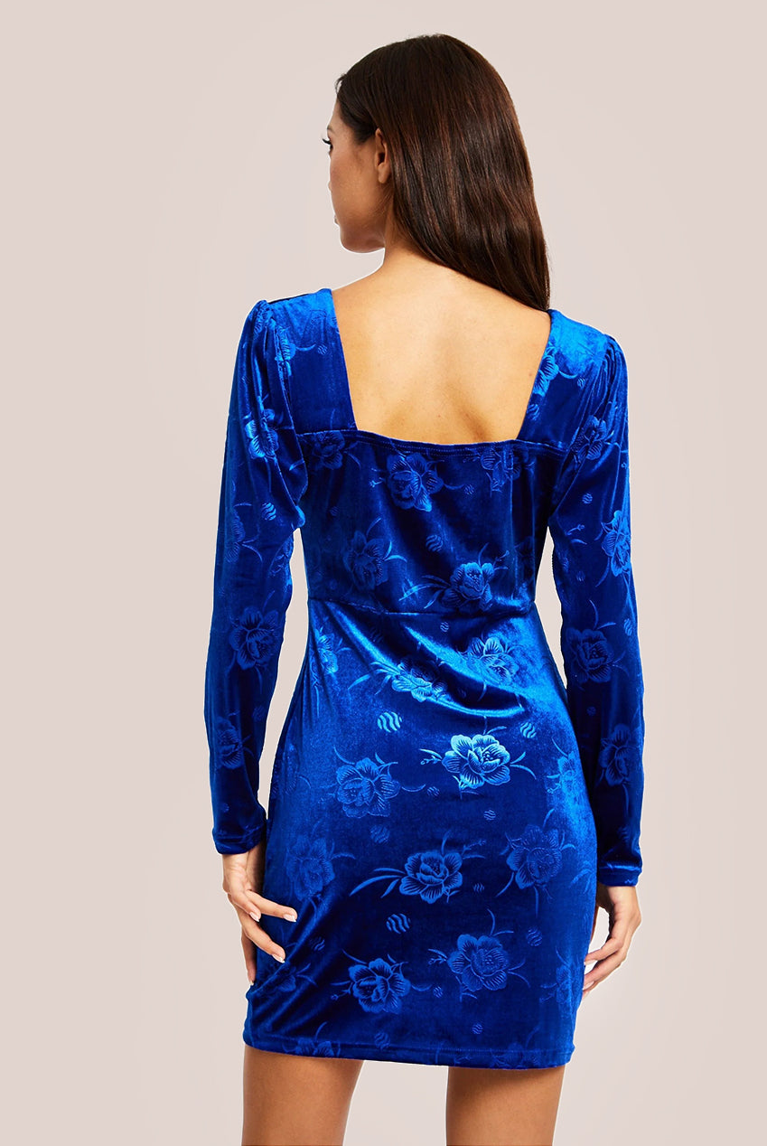 Corset Detail Mini Royal Blue Velvet Dress LIQ23AW031RB