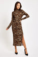 Brushed Knit Leopard Print Midi Dress With Front Slit by Liquorish
