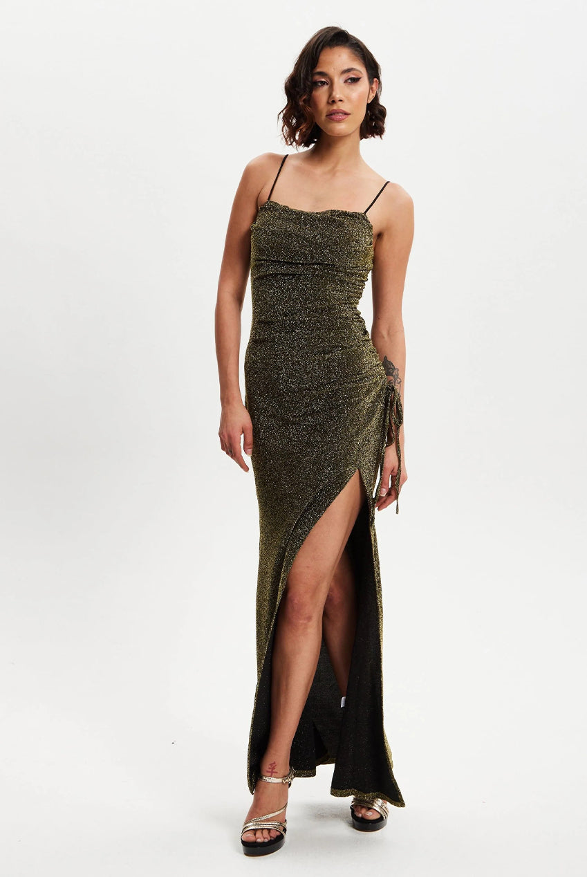 Gold Lurex Maxi Jersey Dress LIQPARTY003