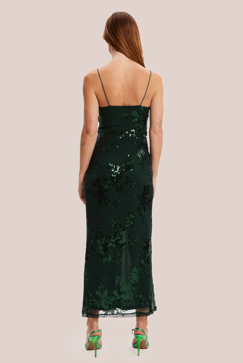 Forest Green Sequin Maxi Dress With Long Slit LIQPARTY006