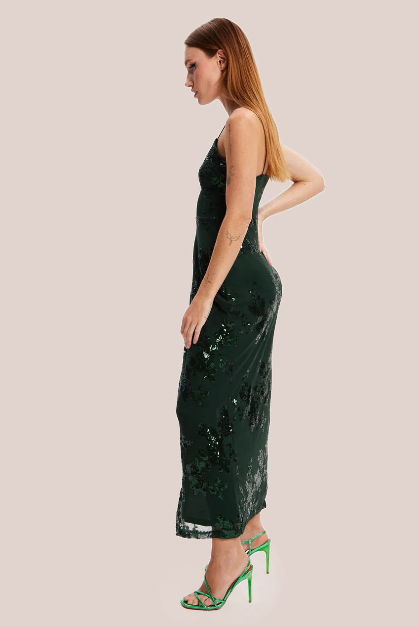 Forest Green Sequin Maxi Dress With Long Slit LIQPARTY006