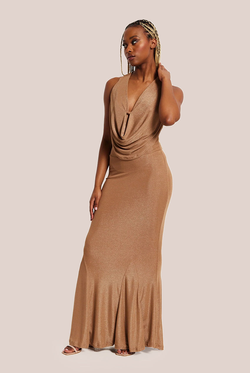 Gold Full Maxi Lurex Jersey Dress LIQPARTY011