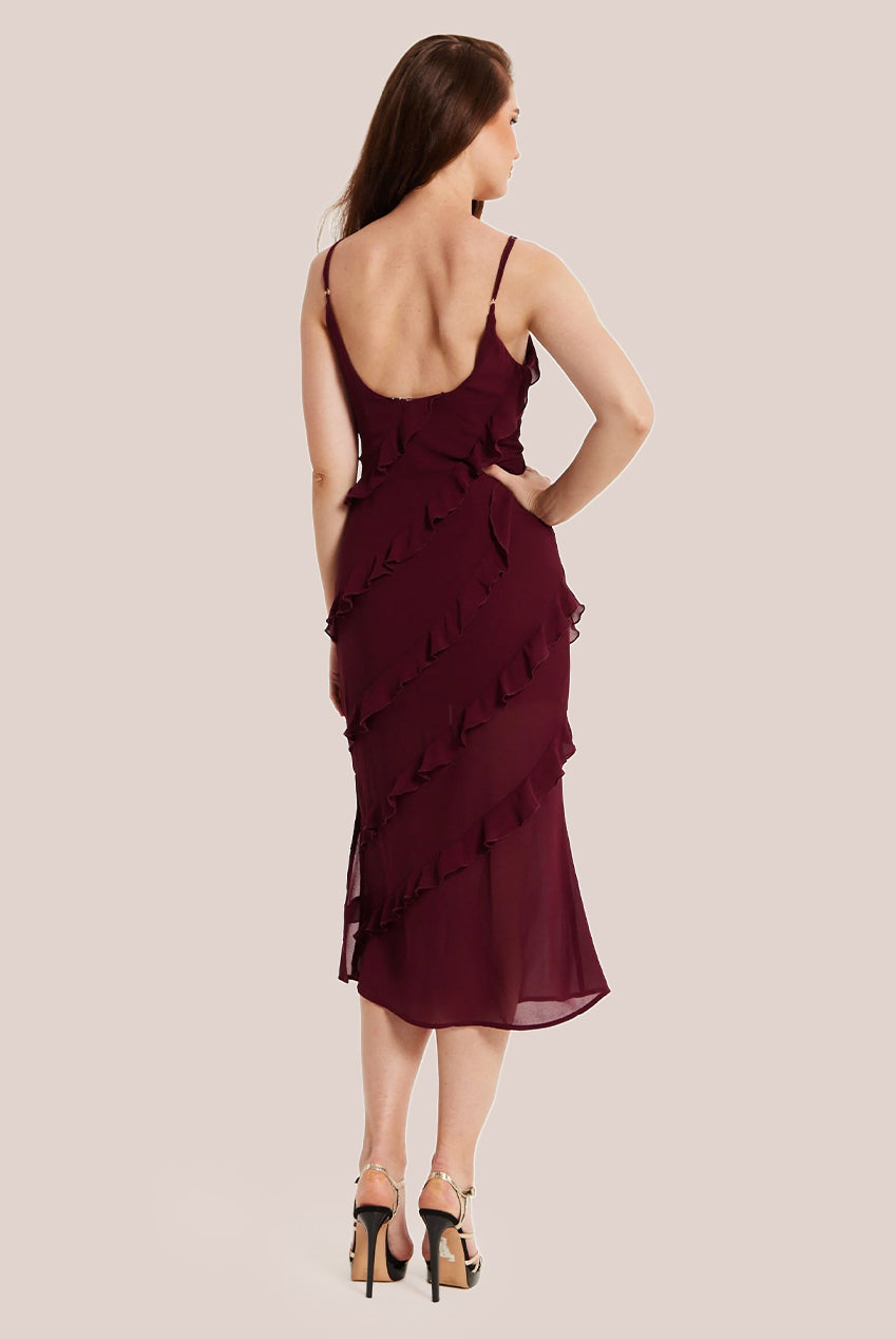 Burgundy Sleeveless Chiffon Frill Dress LIQPARTY012