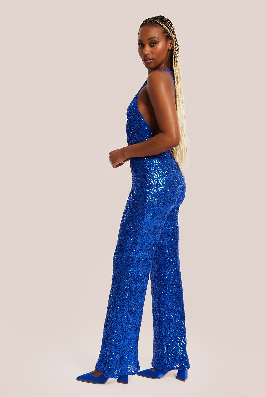 Royal Blue Sequin Jersey One Shoulder Jumpsuit LIQPARTY013