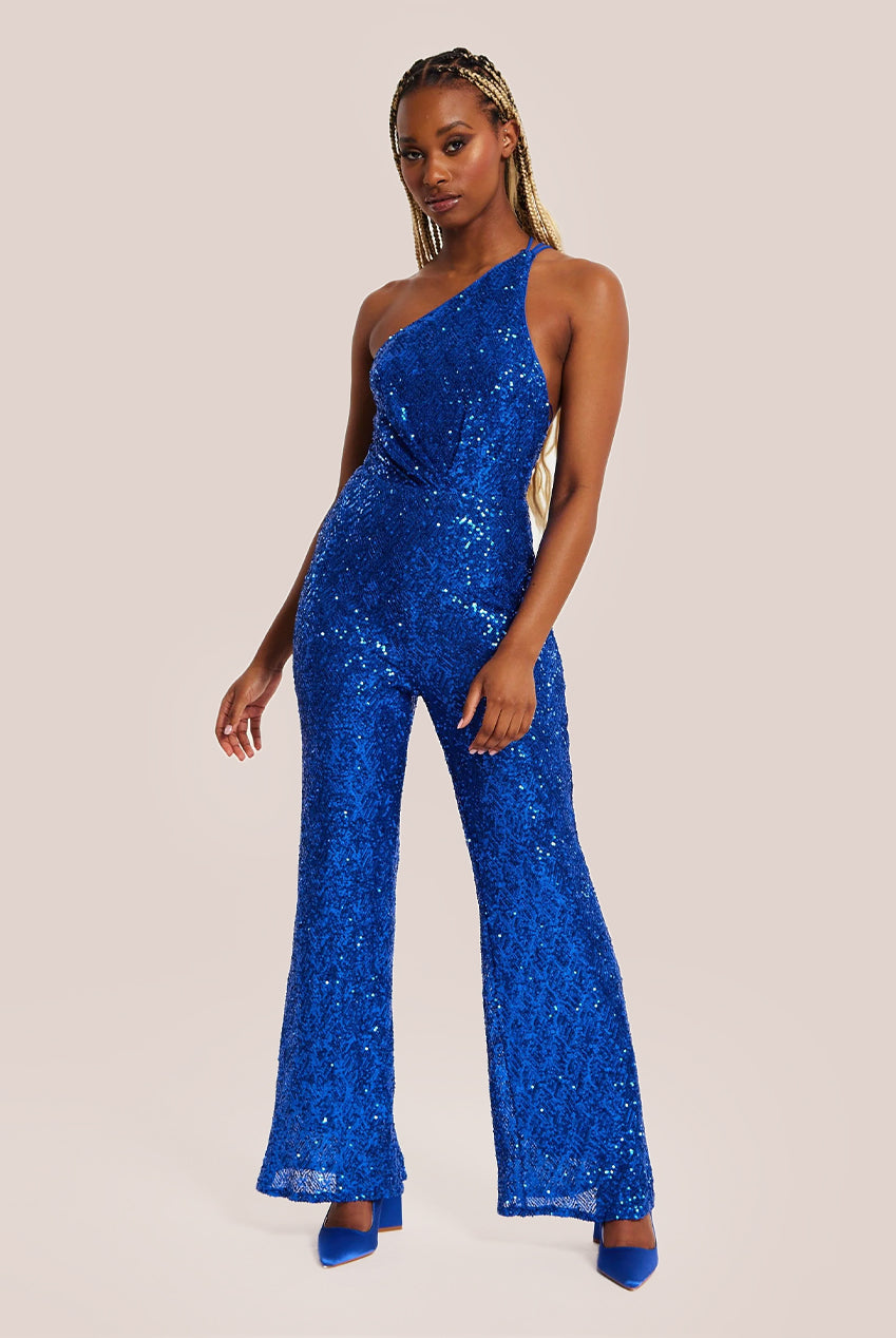 Royal Blue Sequin Jersey One Shoulder Jumpsuit LIQPARTY013