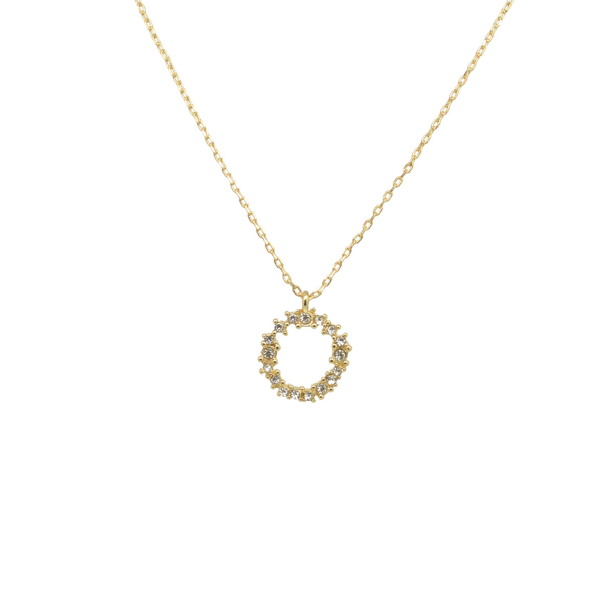 Crystal Cluster Circle Necklace In Gold LN001G