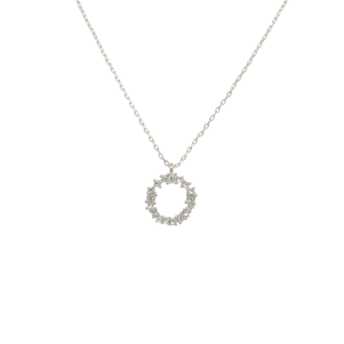 Crystal Cluster Circle Necklace In Silver LN001S