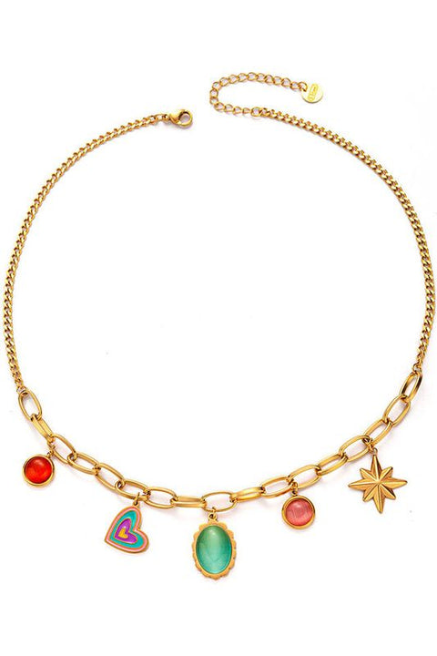 Multi Rainbow Charm Necklace In Gold LNN314G