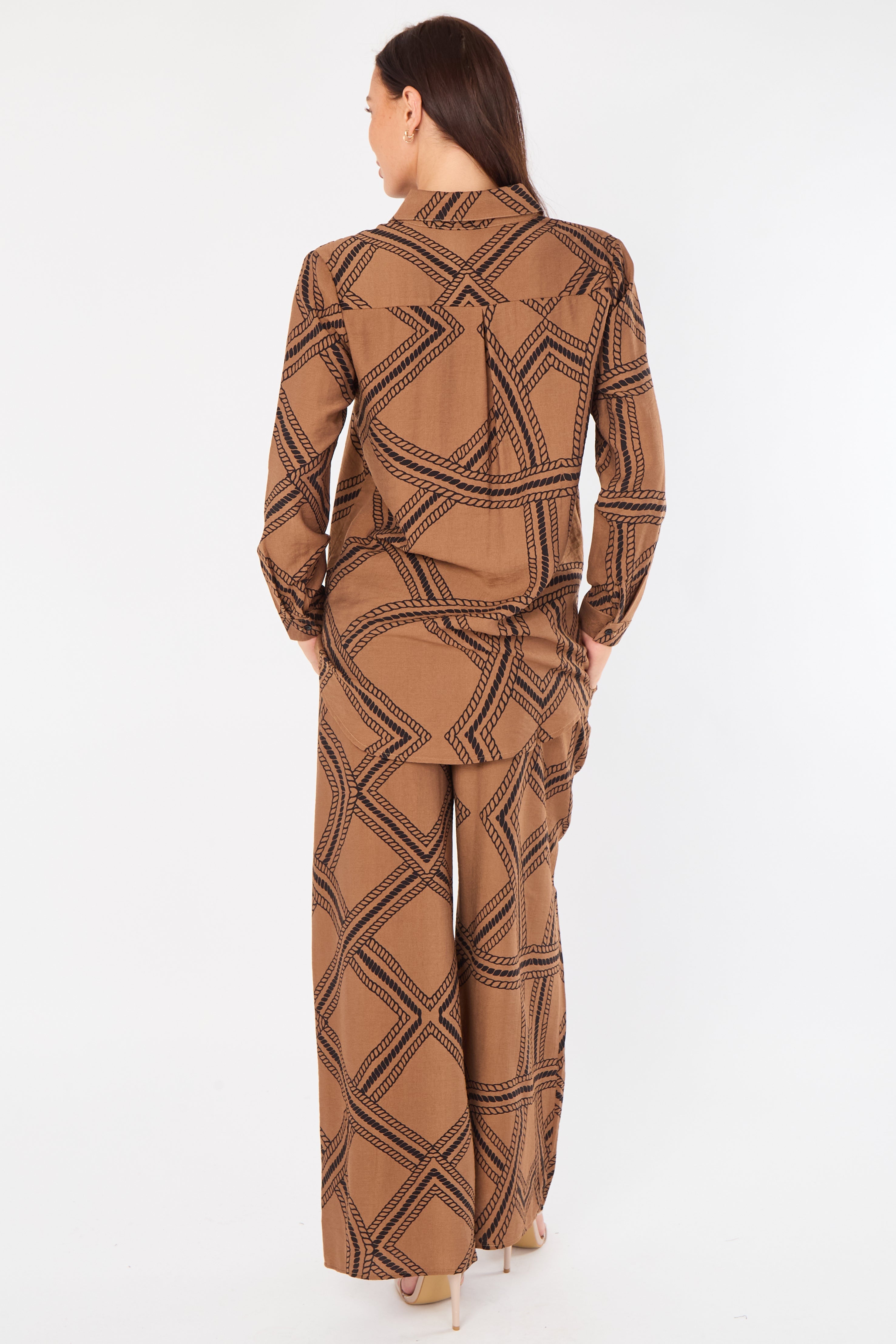 Brown Rope Lattice Print Wide-Leg Co-ord LS-5002&9057-TZ24