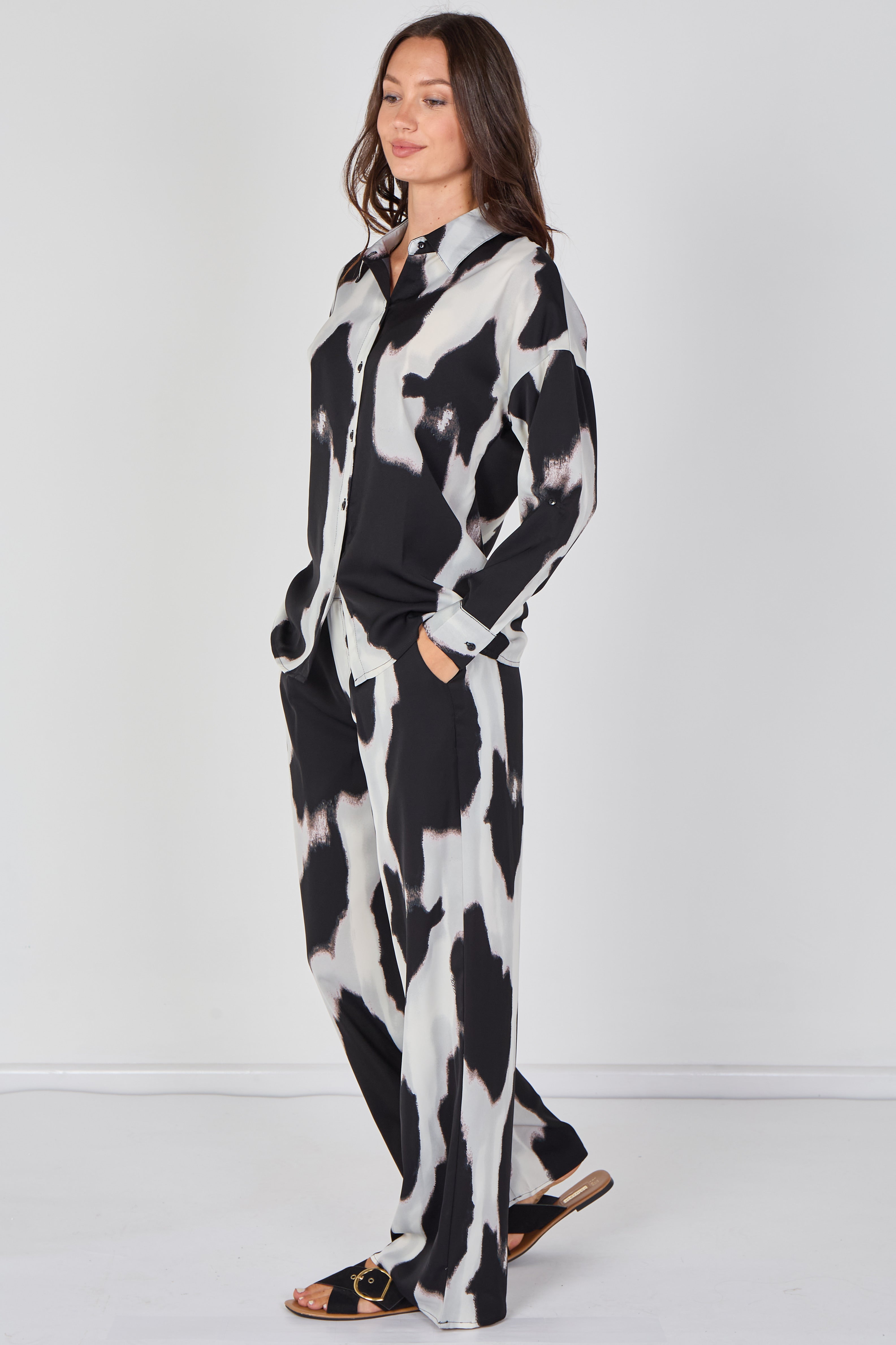 Black And Grey Abstract Print Co-ord Set LS-2268&2508-LE5