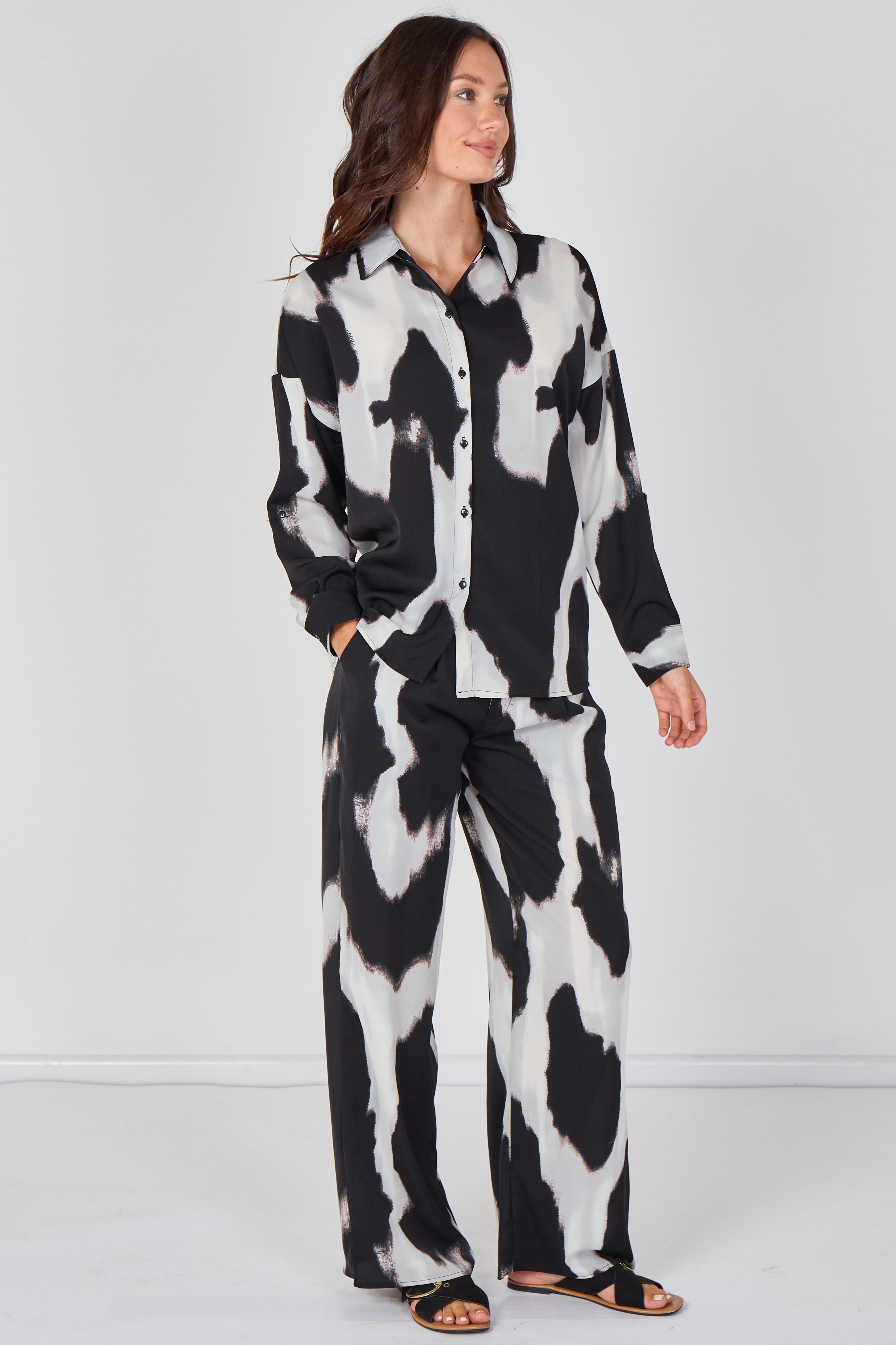 Black And Grey Abstract Print Co-ord Set LS-2268&2508-LE5