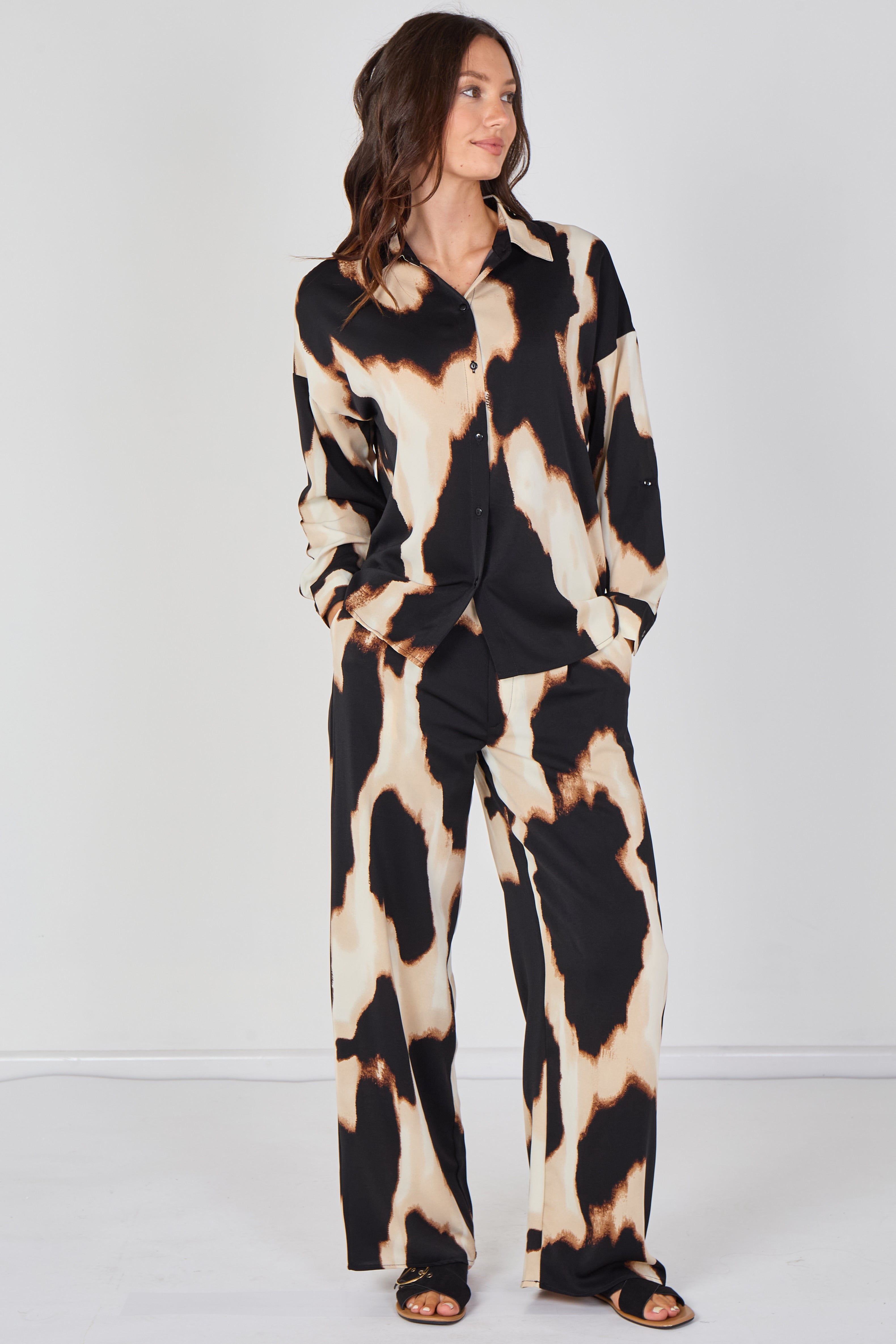 Black And Cream Abstract Print Co-ord Set LS-2268&2508-LE4