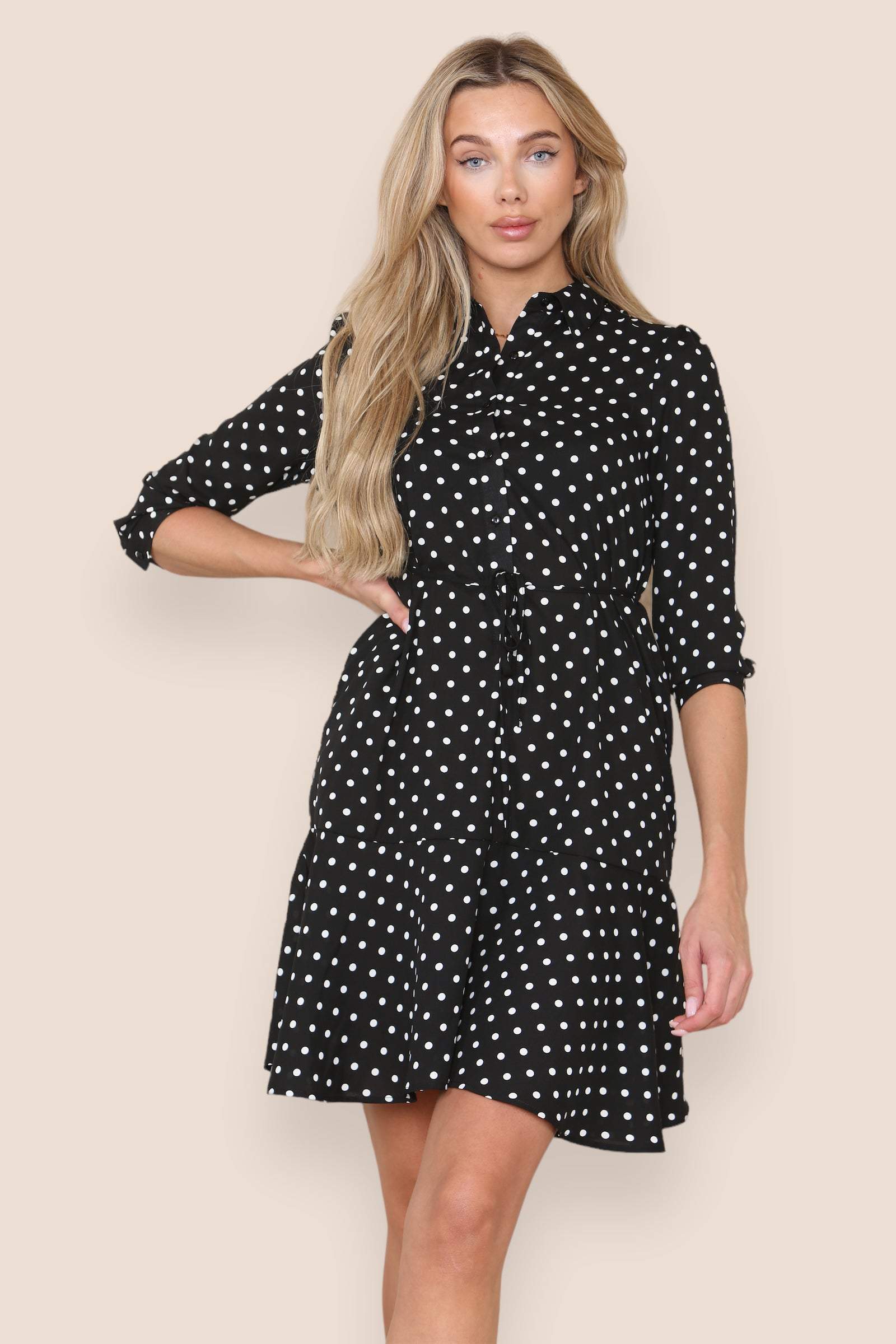 Black Polka Dot Frilled Hem Mini Dress LS-2319-LC4