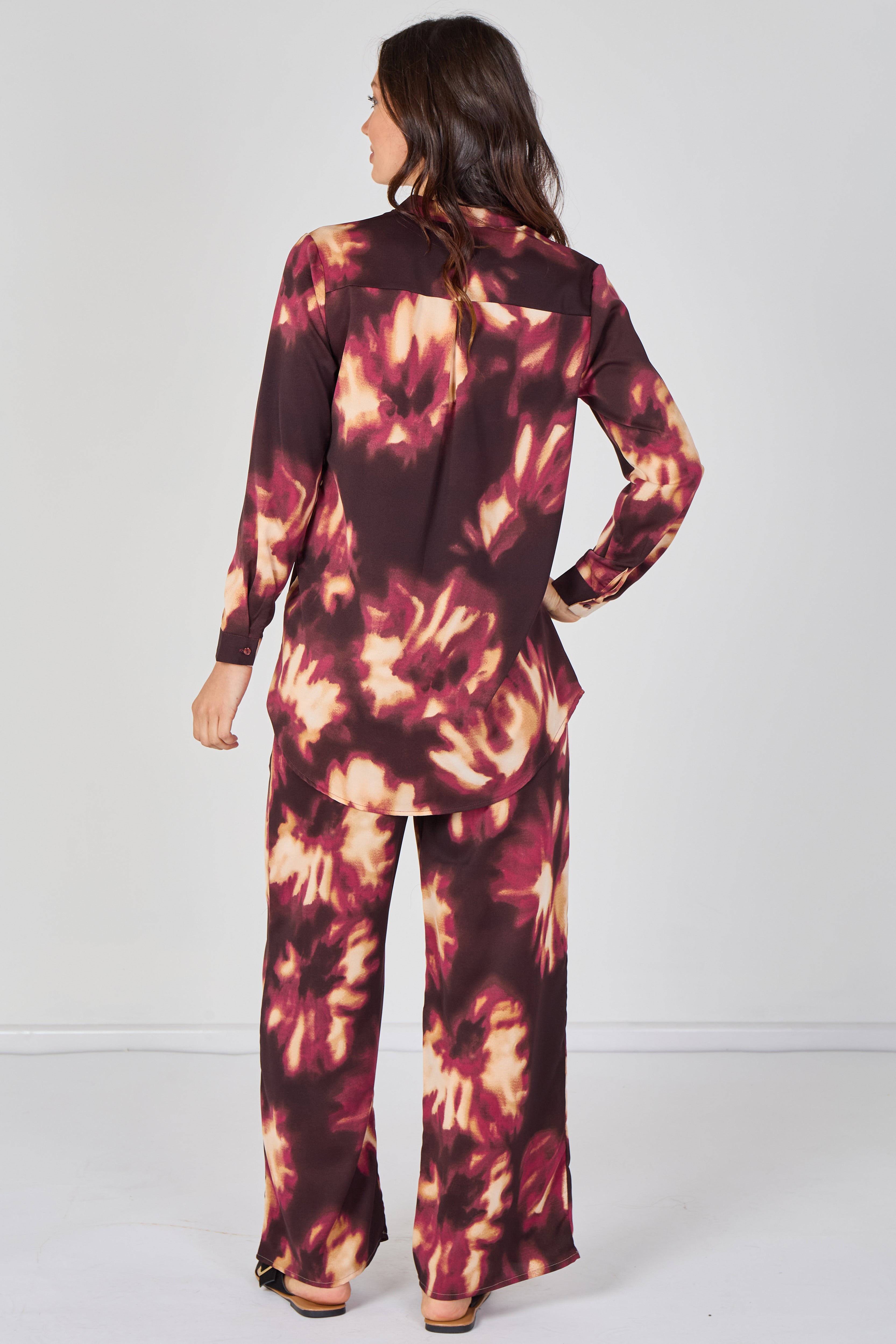 Burgundy Abstract Print Shirt And Trouser Co-Ord Set LS-2522&9057-TY8