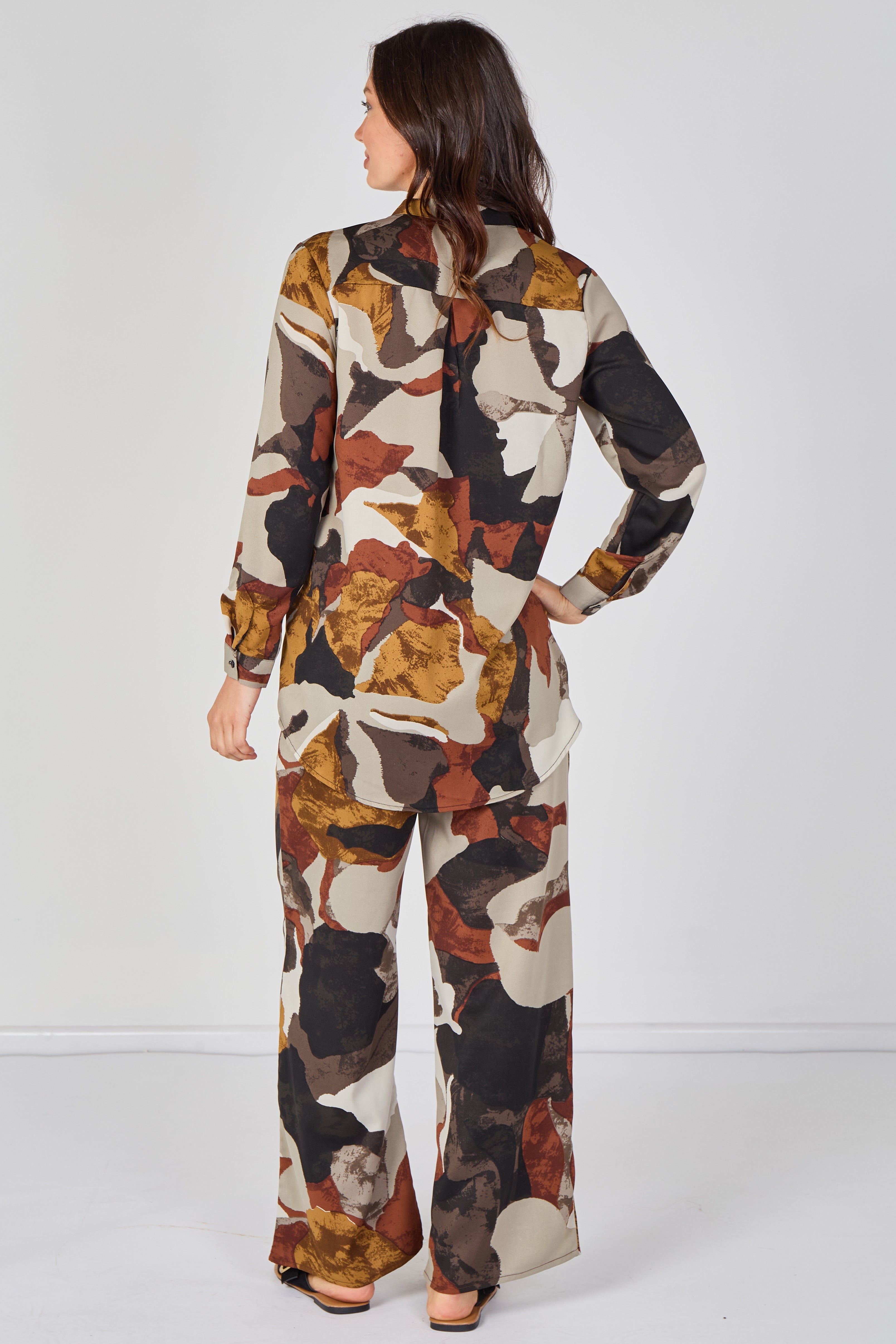 Taupe Abstract Print Shirt And Trouser Co-Ord Set LS-2522&9057-TY9