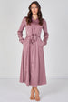 Dusty Rose Velvety Satin Belted Maxi Shirt Dress by LOVE SUNSHINE