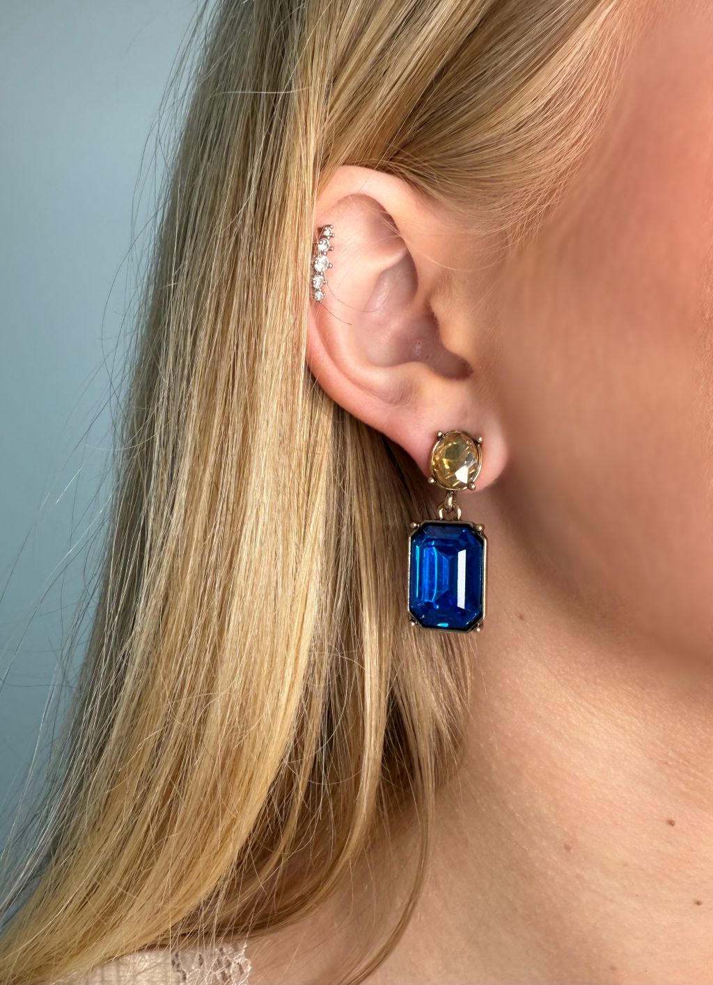 Oval Twin Gem Post Earring Azure Blue & Amber LTE09AA