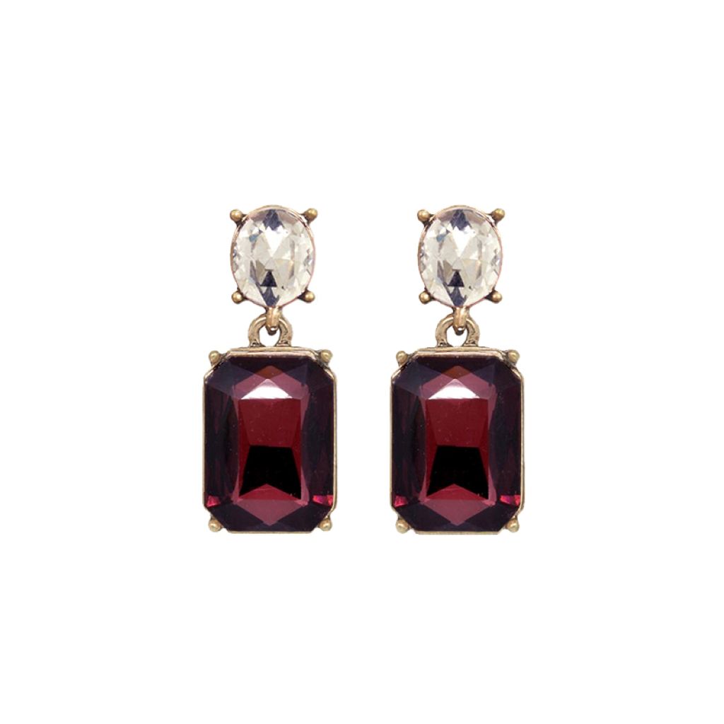 Oval Twin Gem Post Earring Burgundy & Clear LTE09BC
