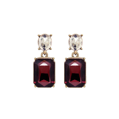Oval Twin Gem Post Earring Burgundy & Clear by Last True Angel