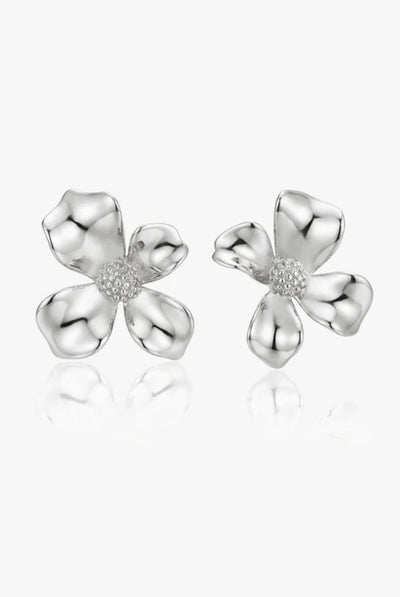 Silver - Large Gardenia Flower Stud Earrings by MUCHV