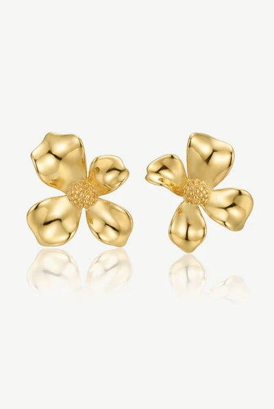 Gold - Large Gardenia Flower Stud Earrings by MUCHV