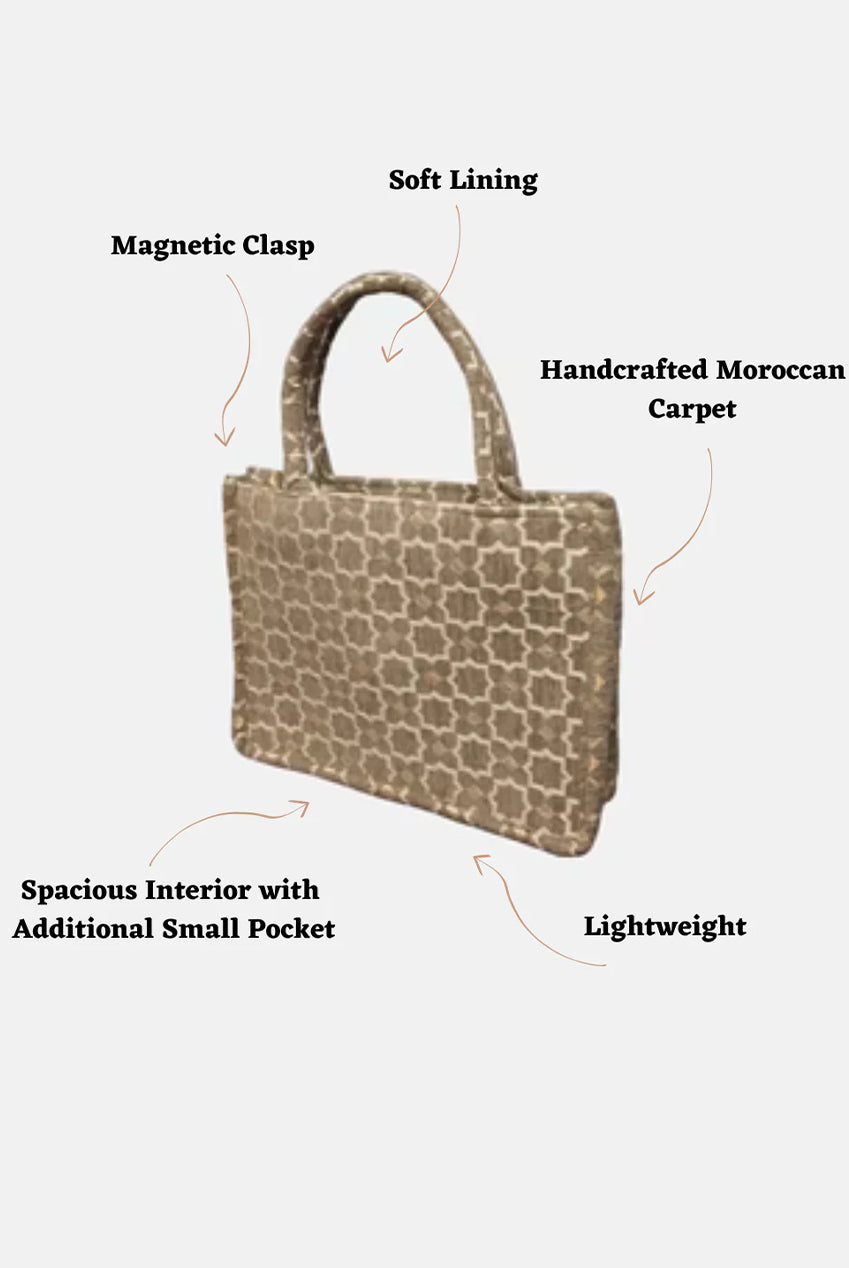 Moroccan Geometric Print Fabric Tote Bag In Grey 8005