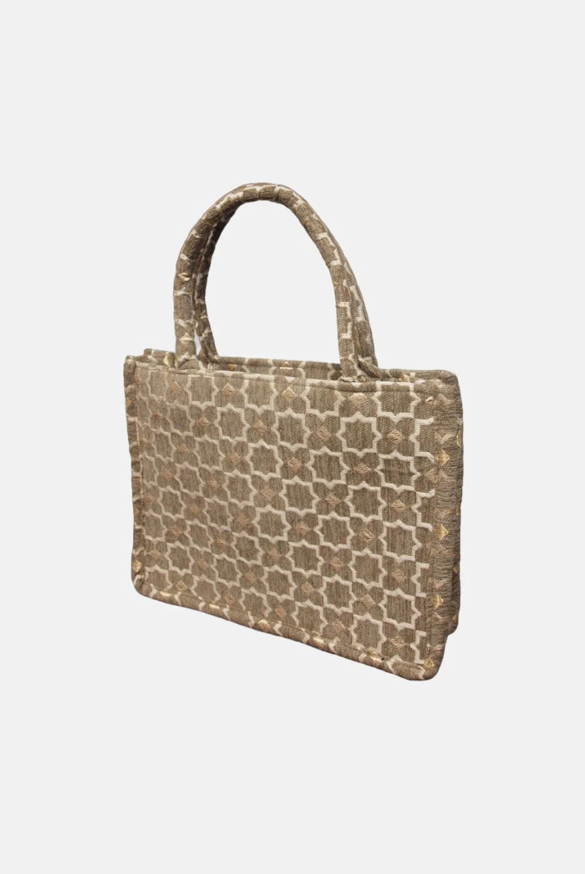 Moroccan Geometric Print Fabric Tote Bag In Grey 8005