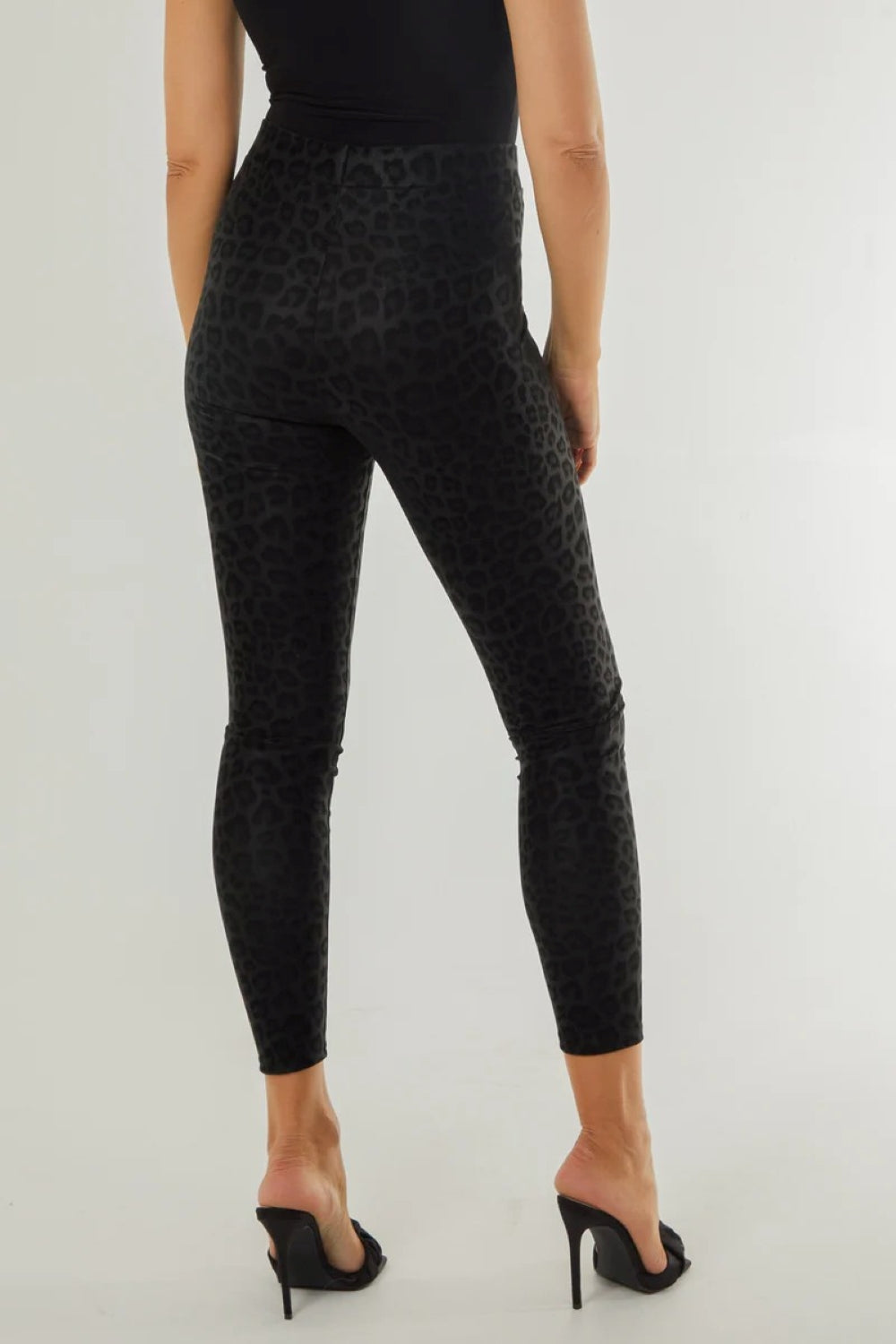 Black Leopard Print Leather Look Leggings ALN234211003