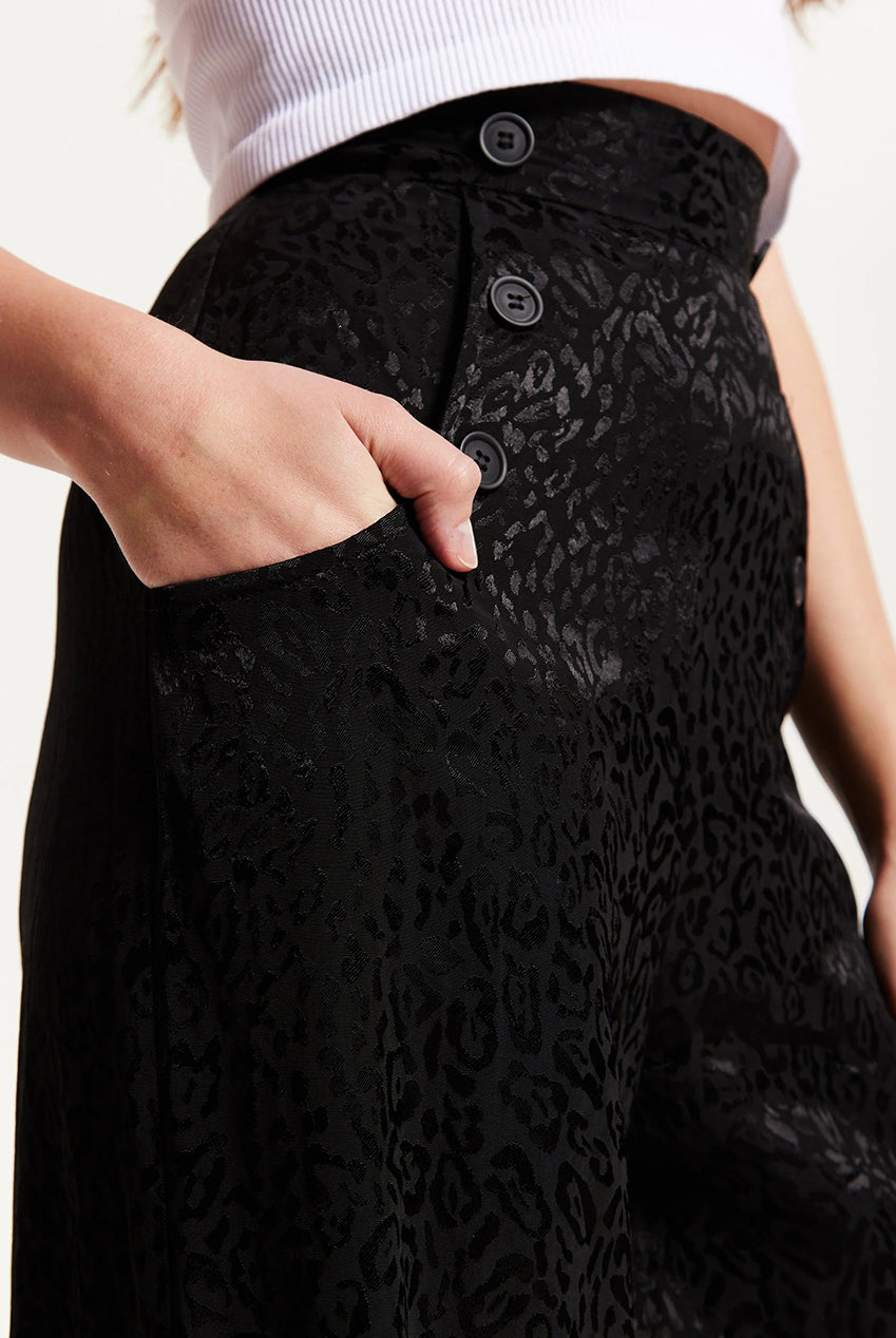 High Waist Black Animal Print Wide Leg LIQ23AW096