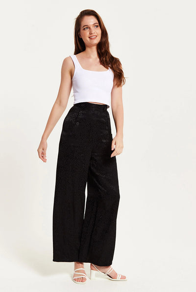Black - High Waist Black Animal Print Wide Leg by Liquorish