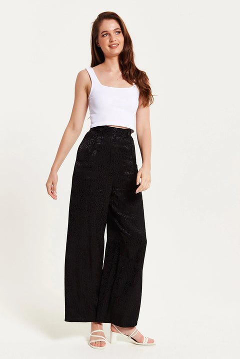 High Waist Black Animal Print Wide Leg by Liquorish