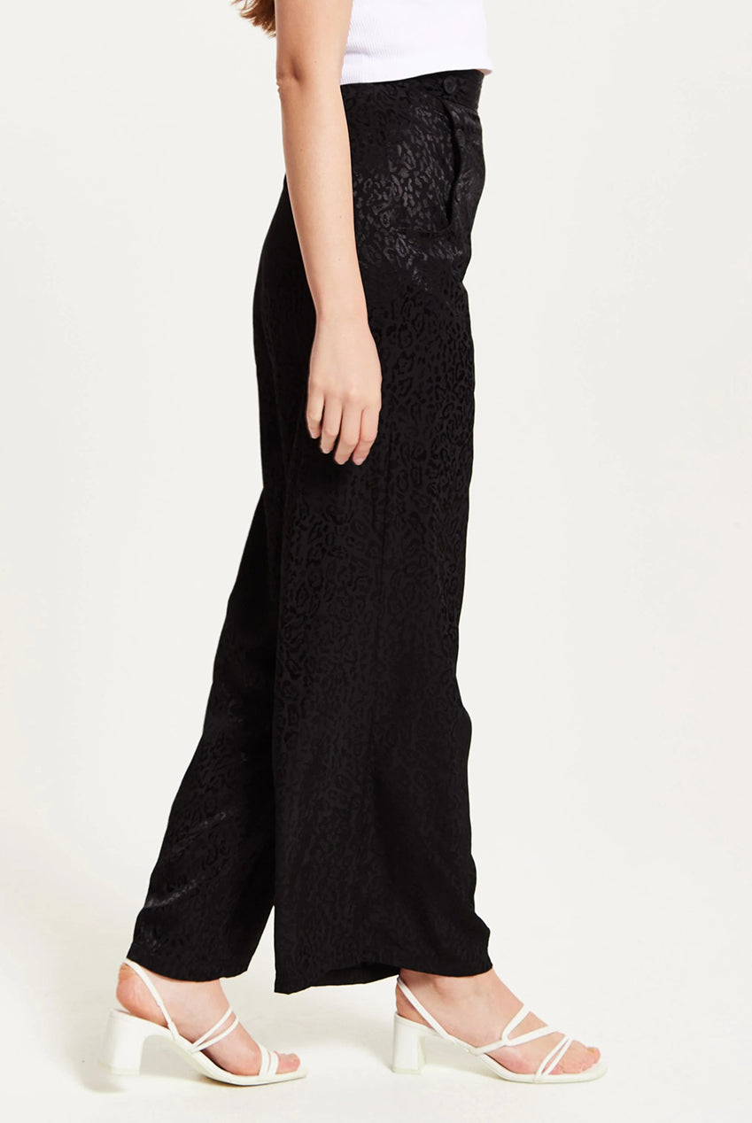 High Waist Black Animal Print Wide Leg LIQ23AW096