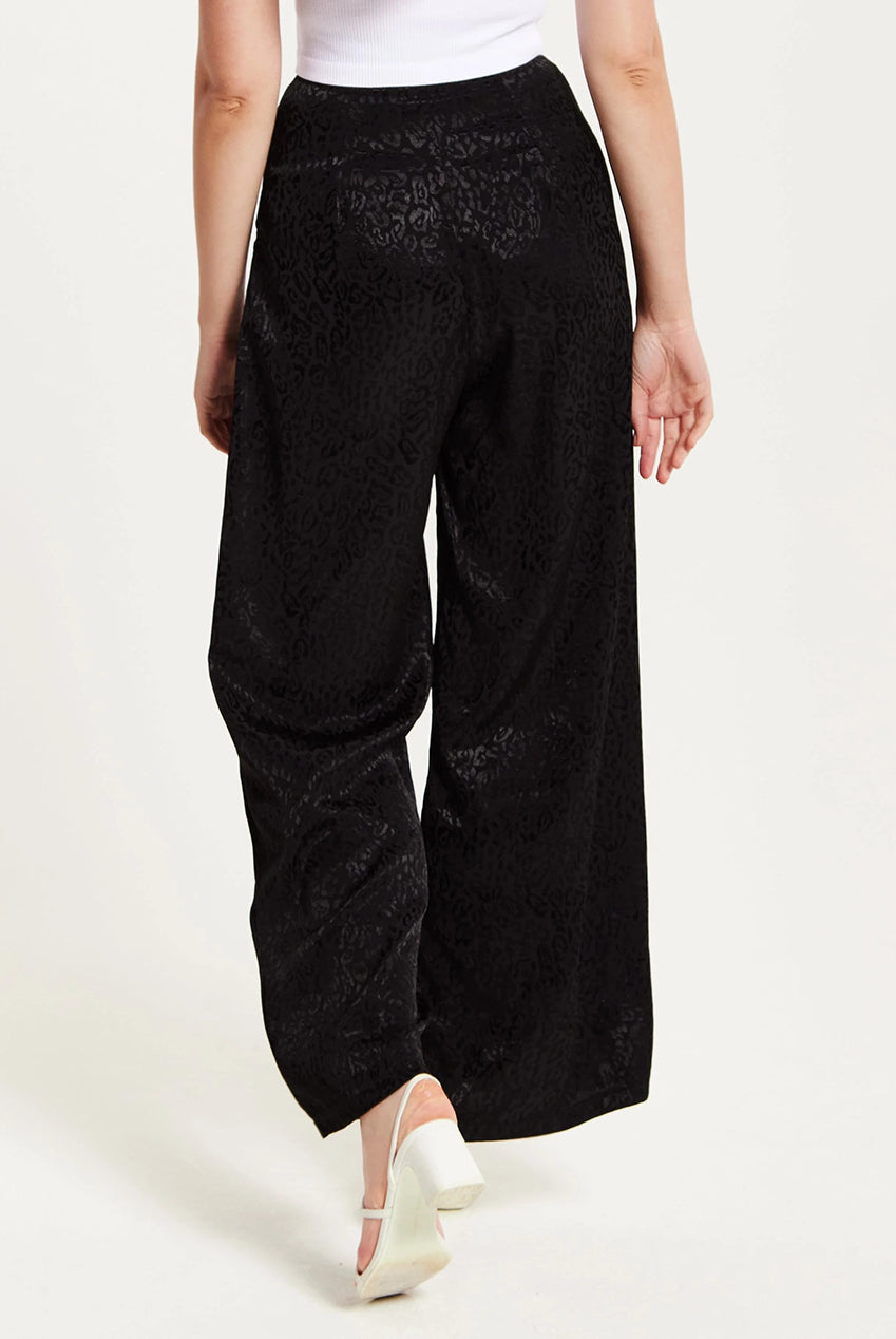 High Waist Black Animal Print Wide Leg LIQ23AW096