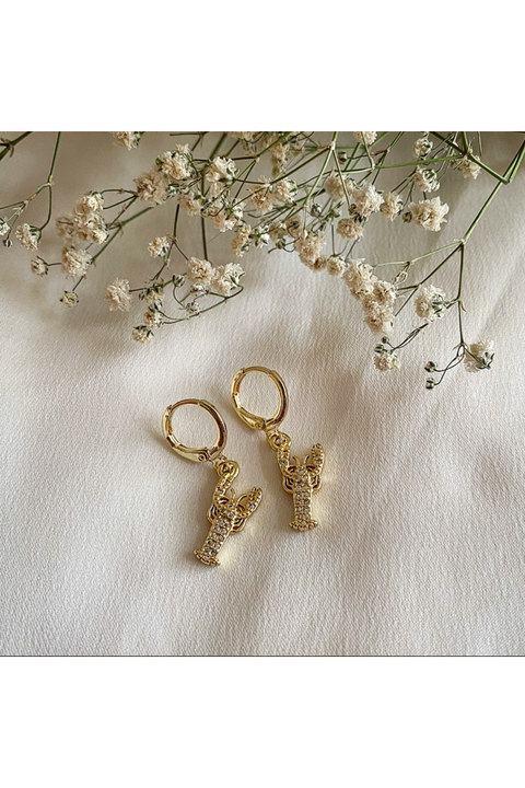 Wisteria London Gold CZ Lobster Huggie Hoop Earrings