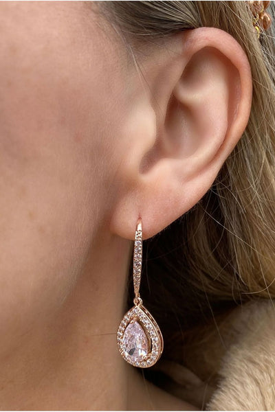 Gold - Long Drop Earrings Diamante Earrings by QueenMee Accessories