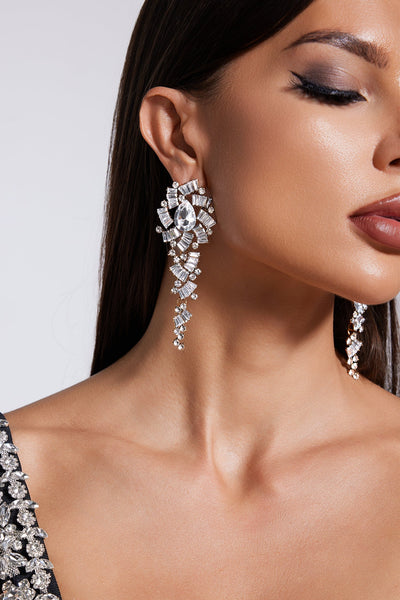 Silver - Lureen Diamante Flower Earrings by Bella Barnett
