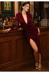 angeleye lace bodycon wrap midi dress product info and reviews Angeleye Lace Plunge Neck Faux Wrap Midi Dress In Burgundy