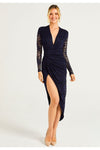 chinese dress ladies Lace Plunge Neck Faux Wrap Midi Dress In Burgundy