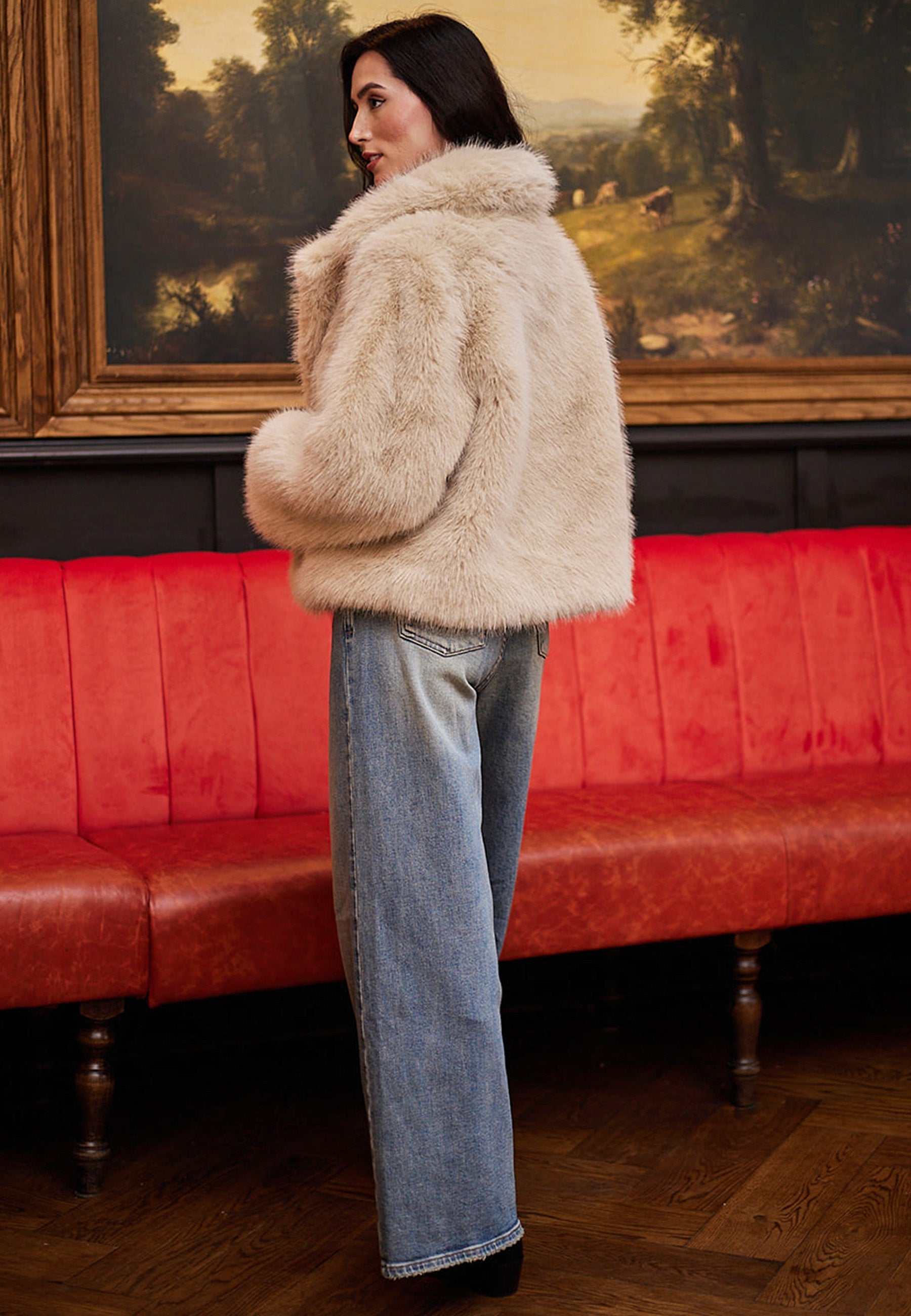Faux Fur Short Coat In Cream M036321CRMF
