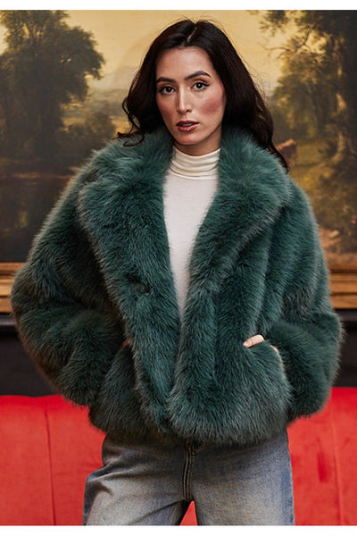 Teal - Faux Fur Short Coat In Teal by Angeleye