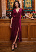 Midi Velvet Dress In Burgundy Shimmer by Angeleye